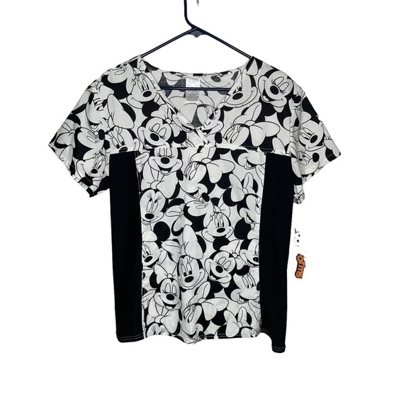 New Disney Tooniforms Scrub top Vneck s/s Minnie Mouse black white large BNWT - Picture 1 of 5